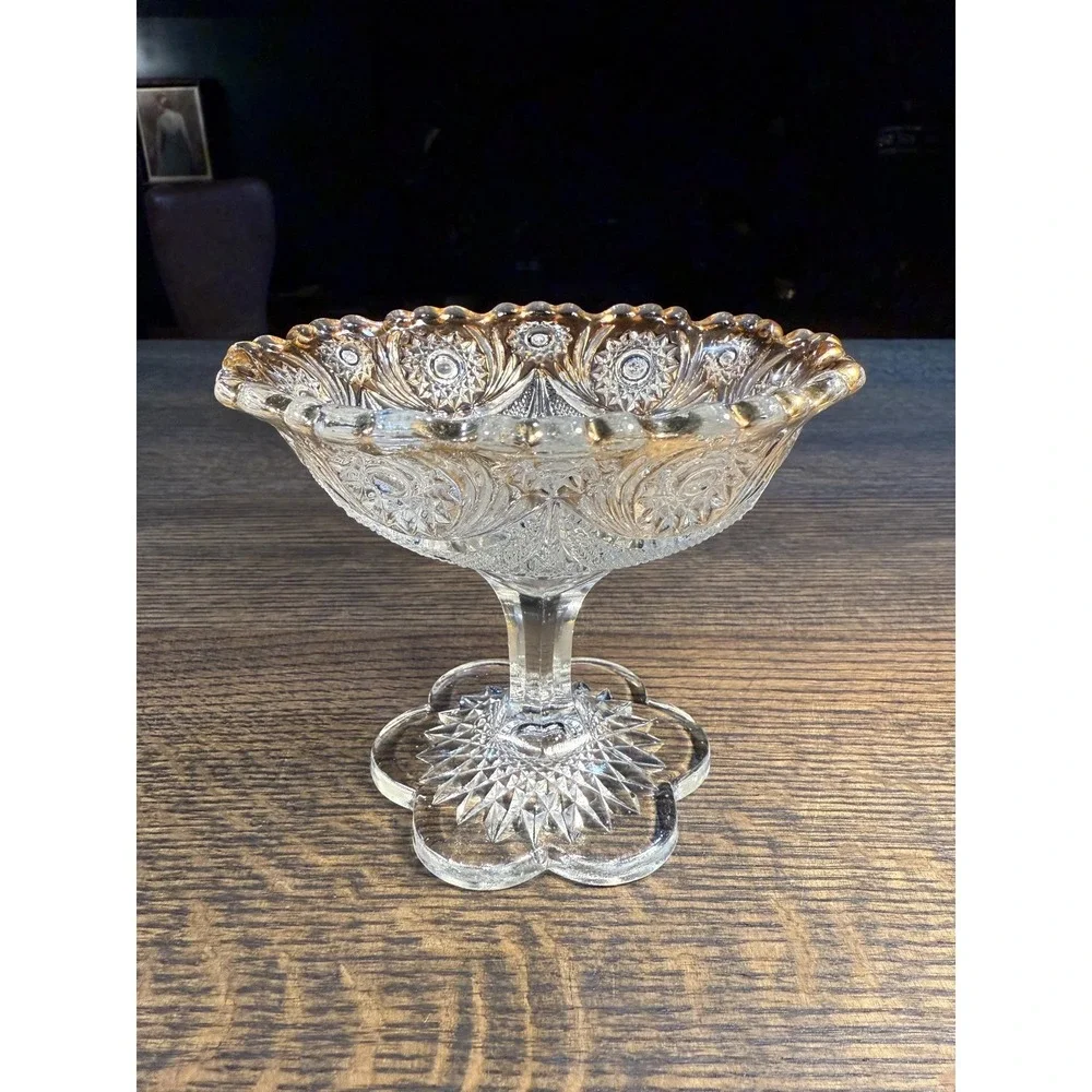 Antique EAPG Compote Bowl: Daisy Button Pattern, Gold Rim Pedestal‎ Dish